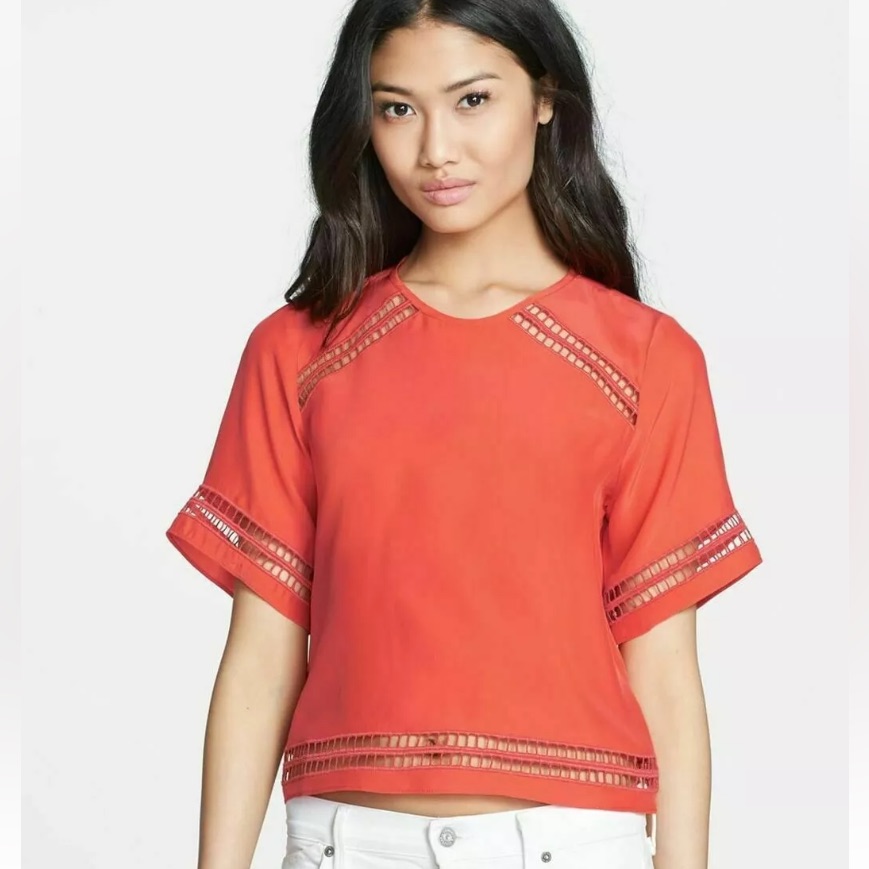 Parker $253 Colton Silk Short-Sleeve Top Shirt Fireball Sz M Medium